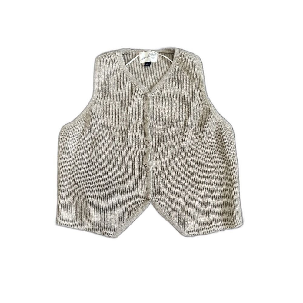 Universal Thread Beige Button-Front Knit V-neck Sleeveless Sweater Vest M